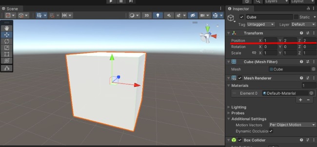 UnityのゲームオブジェクトのインスペクターのTransform確認